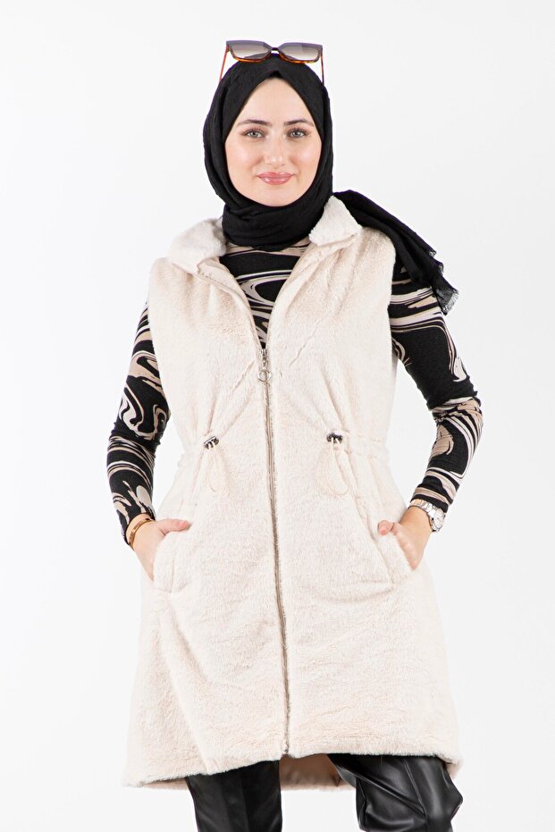 Peluş yelek-Bej - 1