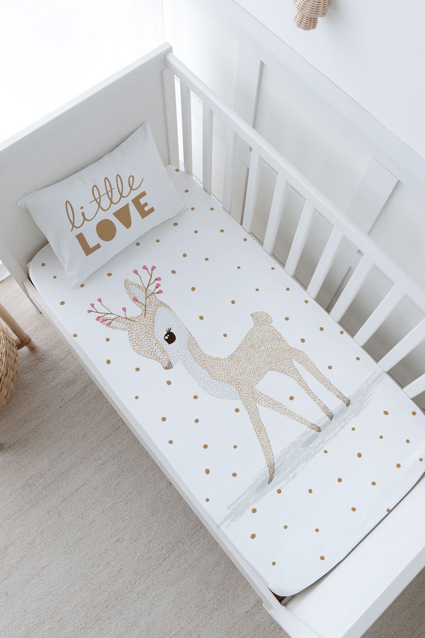 Baby Size Fitted Sheet Set - Iconic Series - Flower Horned Deer