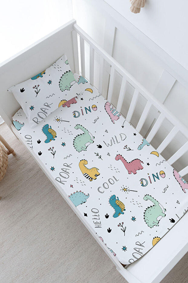 Baby Size Fitted Sheet Set - Iconic Series - Cute Dinosaurs