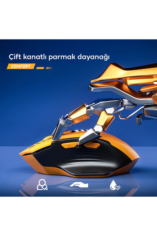 İNPHİC A9 2.4G Kablosuz Ve Bluetooth 5.0/4.0 Mouse Fare, Şarj Edilebilir SARI - 3