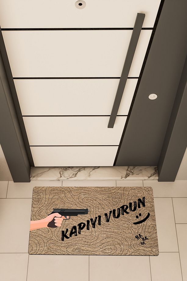 Yüksek Kaliteli Dijital Baskı kahverengi, kapıyı vurun temalı Kapı Önü Paspası - 1