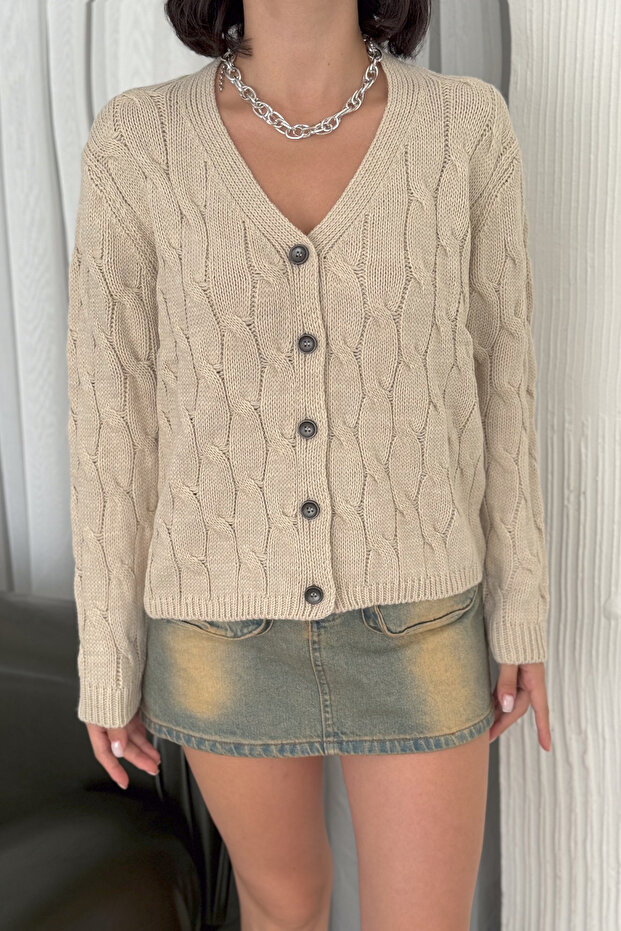 5 Button Knit Patterned Cardigan - 3