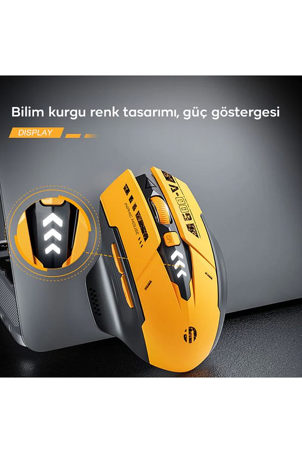 İNPHİC A9 2.4G Kablosuz Ve Bluetooth 5.0/4.0 Mouse Fare, Şarj Edilebilir SARI - 5