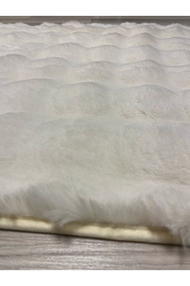 Bubble Tavşan Tüyü, Kaymaz Taban, Pofuduk, Ultra Lüks, Yıkanabilir 2'li Banyo Paspası Ekru - 8