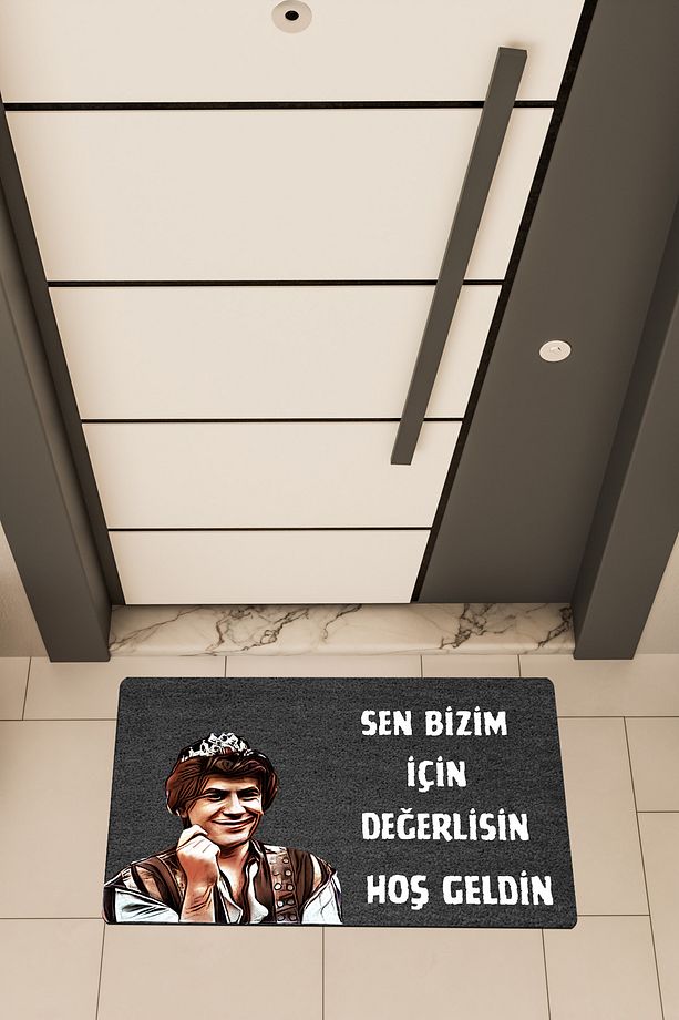 Yüksek Kaliteli Dijital Baskı Siyah, Prens Bizim İçin Değerlisin temalı Kapı Önü Paspası - 1