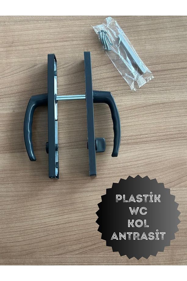 Pvc Pimapen Plastik Kapı Kolu Tuvalet(WC) / Banyo Plastik Kapı Kolu / Antrasit 1 Adet - 2