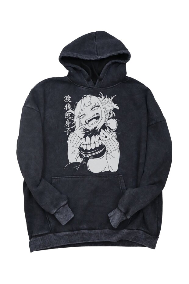 Oversize Himiko Printed Hooded Washable Sweatshirt, Unisex My Hero Academia Anime Printed Hoodie