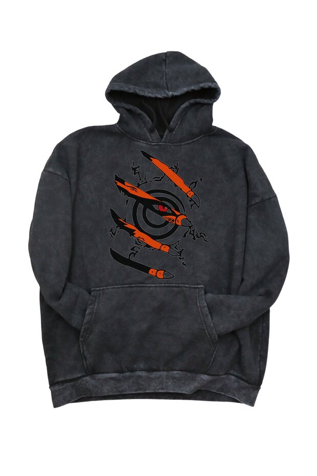 Oversize Kurama Printed Washable Hooded Sweatshirt, Unisex Naruto Anime Printed Retro Hoodie