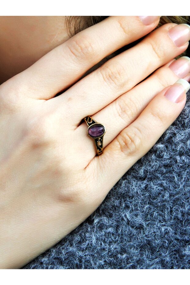 Natural Stone Amethyst Natural Stone Adjustable Antique Women's Ring Euy54Amt