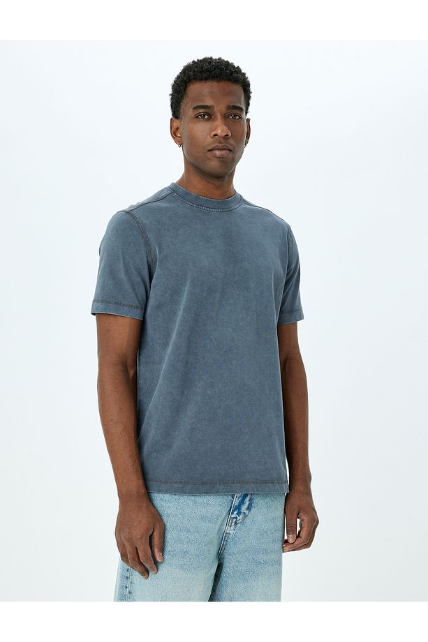 Pamuklu Kısa Kollu Regular Fit Bisiklet Yaka Basic Tişört - 3