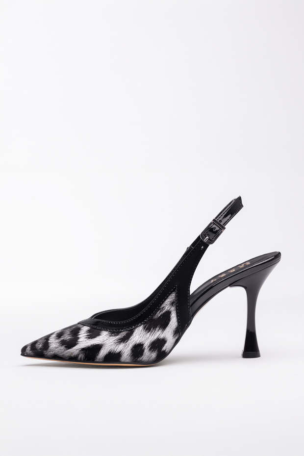 Rose Heels Gray Leopard Print Black Patent Leather Shoes