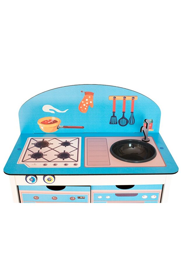 Ahşap Çocuk Mutfak Seti Mavi - 5