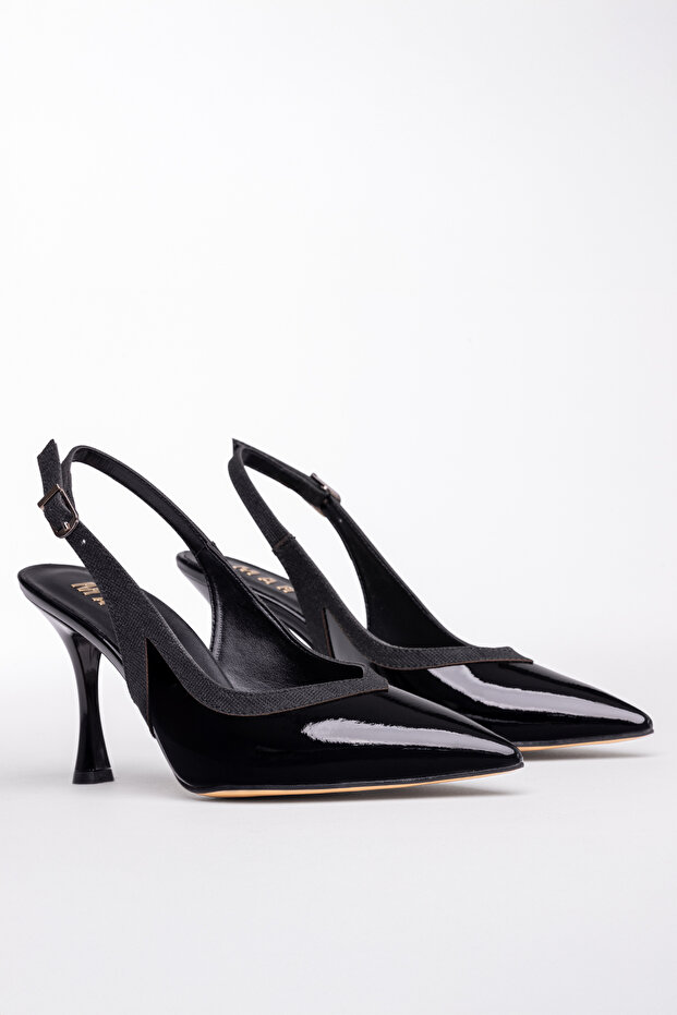 Rose Black Patent Leather Heeled Stiletto Shoes