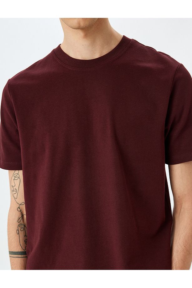 Bisiklet Yaka Pamuklu Tok Kumaş Regular Fit Basic Kısa Kollu Tişört - 5