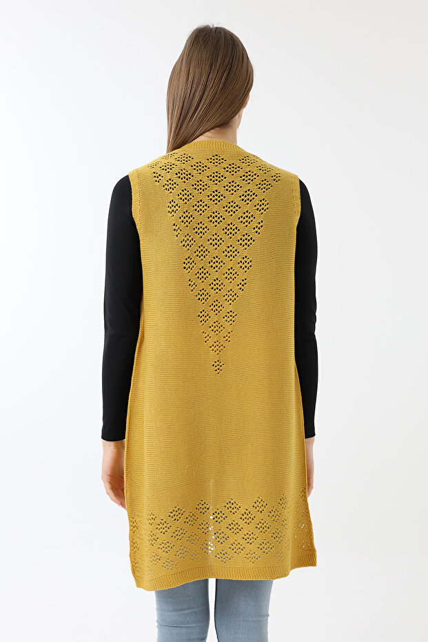 Kadın Sarı Mevsimlik Triko Yelek - 6
