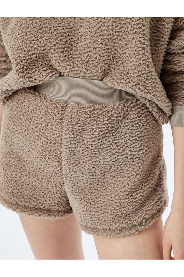 Beli Lastikli Peluş Mini Şort Pijama Altı - 5