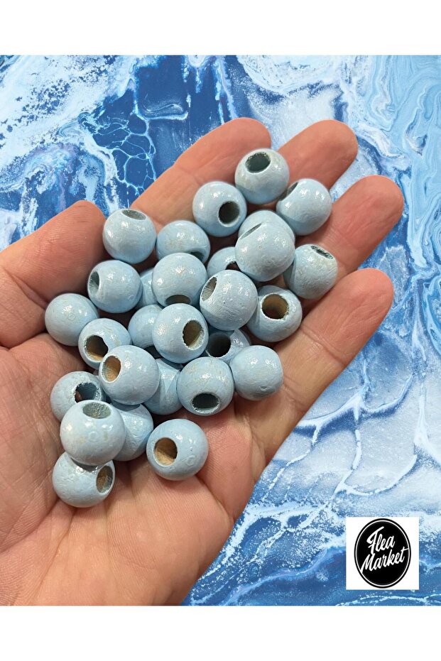 14mm Baby Blue Wooden Beads - 100 Grams, Average. 100Pcs