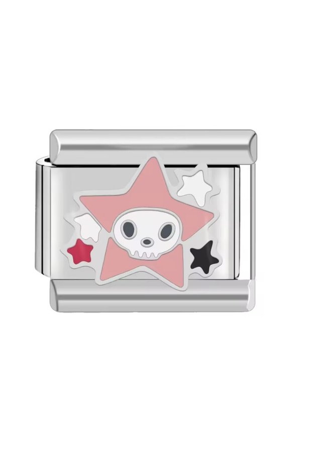 Italian Embroidered Pink and Black Star Bracelet Charm