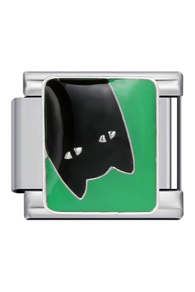 Cat Themed - Black Cat Italian Bracelet Charm with Green Background