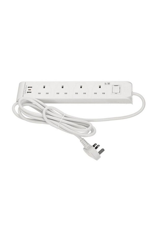 سلك تمديد طاقة بأربعة مقابس مع 3 منافذ USB بطول 5 متر