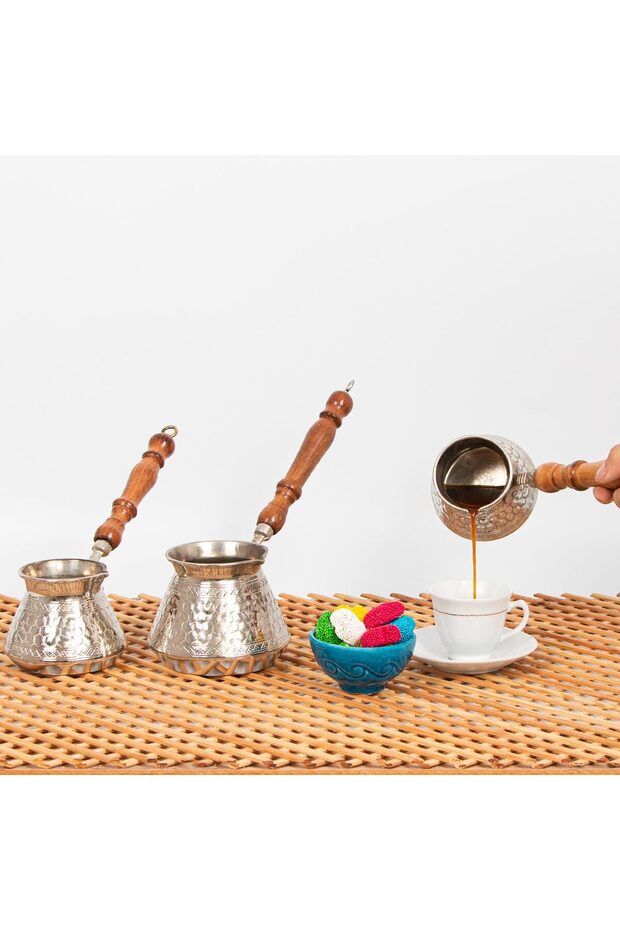 Studded Hexagonal Silver Copper Coffee Pot Set - 1