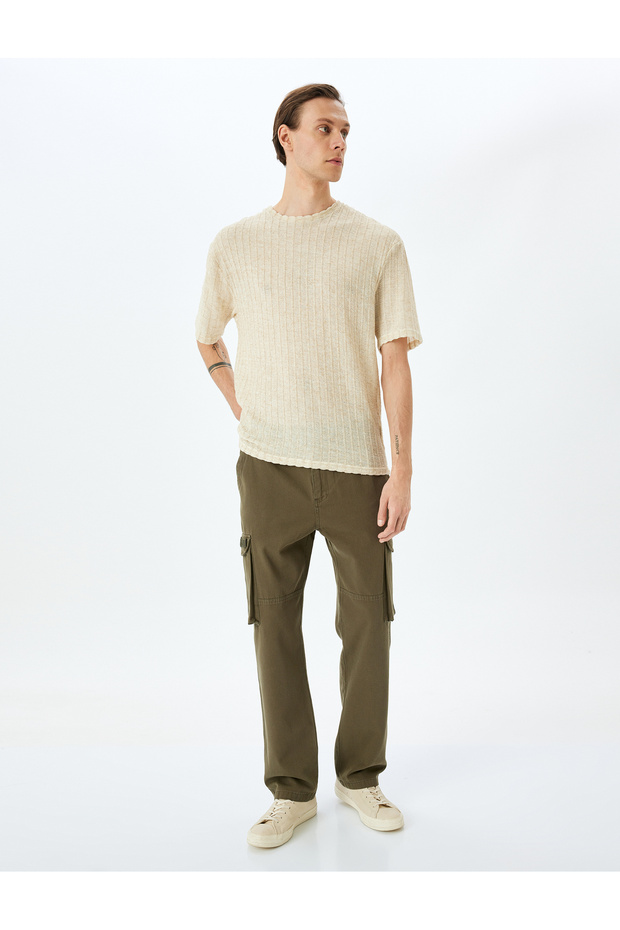 Regular Waist Cotton Buttoned Cargo Pocket Pants