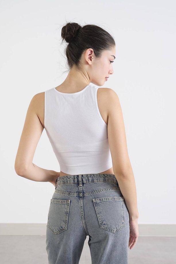 V Yaka Kalın Askılı Seamless Crop A0131-dk8 - 5