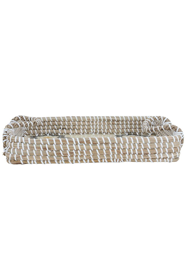 Weaving Tray Al Seif Gallery, 37×27×5 cm, Rectangular, Blue Engraving - Beige