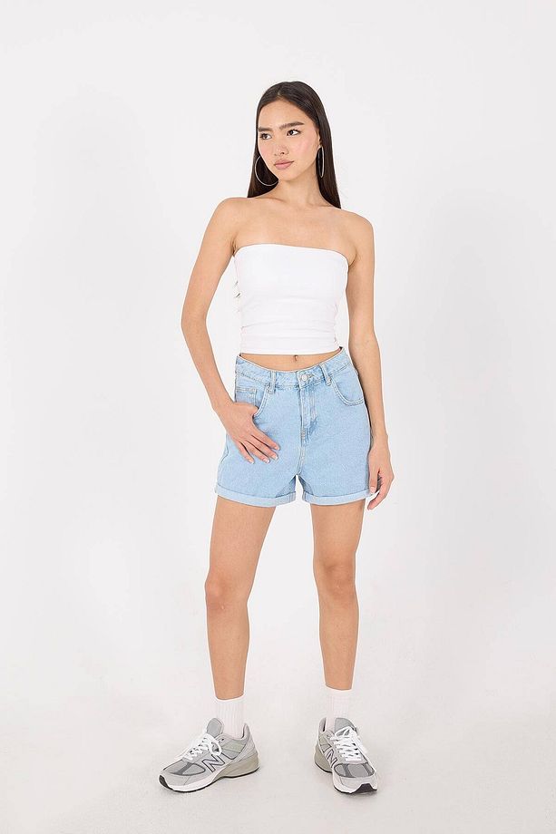 Katlama Paça Cepli Denim Şort Ş8607-PNM - 1