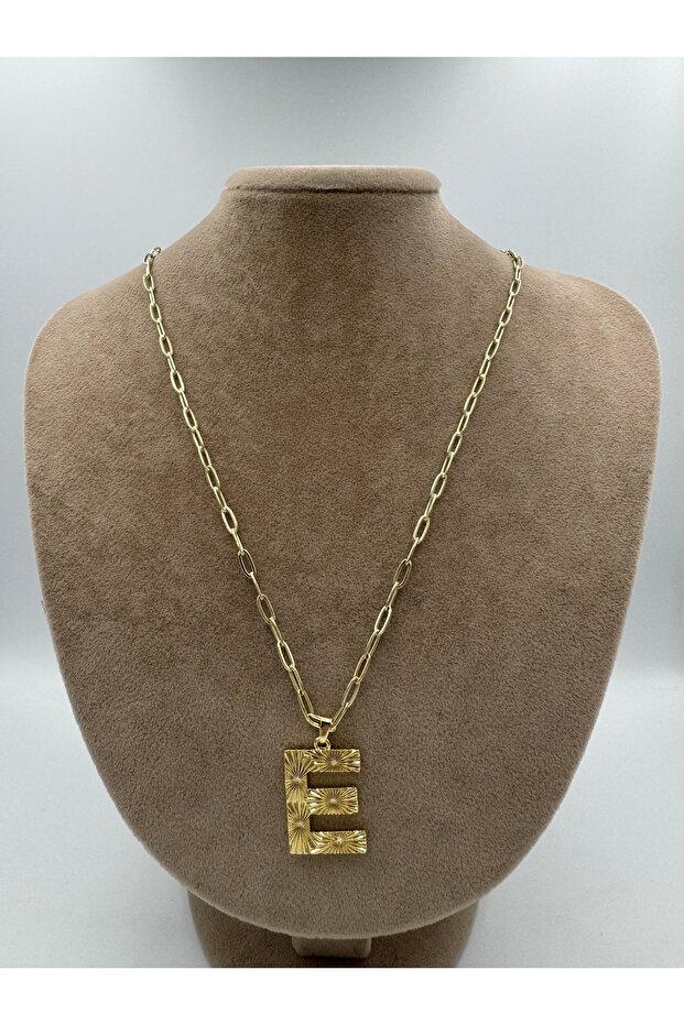 E Harf Çelik Kolye 50-5 Cm - 2