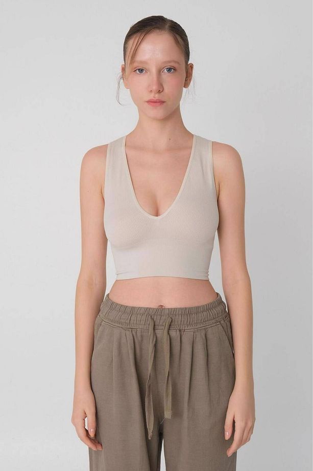 V Yaka Kalın Askılı Seamless Crop A0131-dk8 - 4