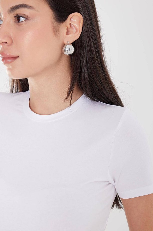 Bisiklet Yaka Basic Crop T-shirt P0102-F1 - 3