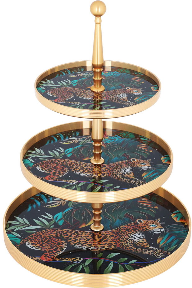 SteelAl Saif Gallery cake serving stand, circular, tiger pattern, 3 levels - gold