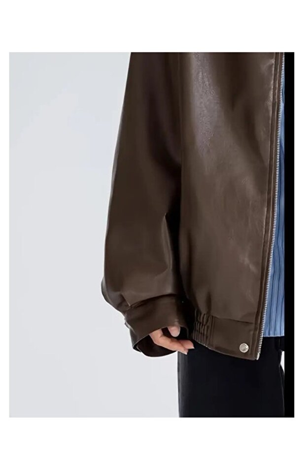 KADIN PREMİUM OVERSİZE BOMBER DERİ CEKET - 3