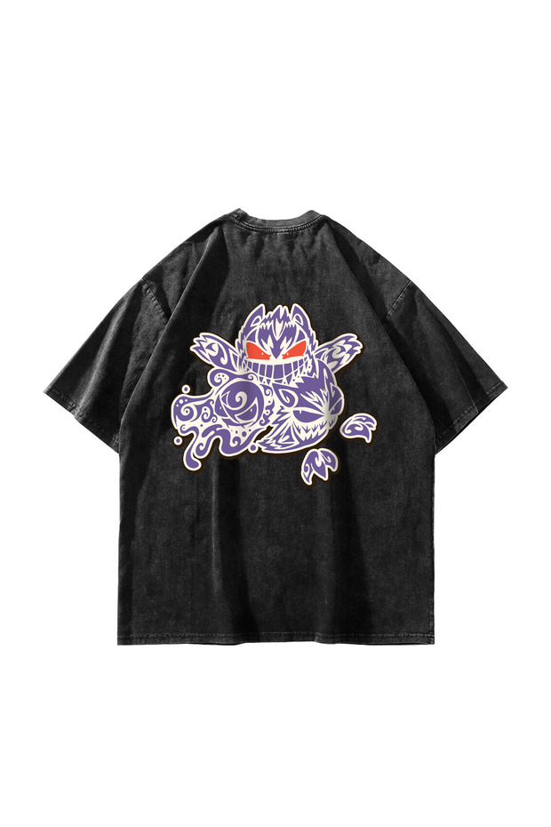 y2K Gengar Printed Washed Oversize Unisex Tshirt