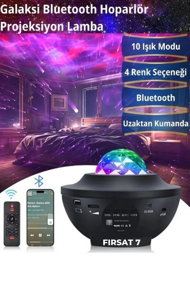 Galaxy Uzay İstasyonu Bluetooth Hoparlör Projektör Gece Lambası Lazer Işık Ve Parti Led Disko Topu - 2