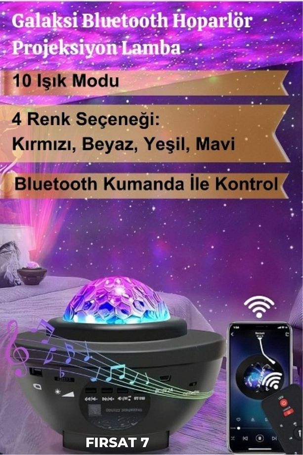 Galaxy Uzay İstasyonu Bluetooth Hoparlör Projektör Gece Lambası Lazer Işık Ve Parti Led Disko Topu - 1