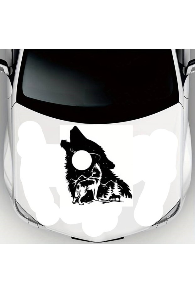Brown Wolf and Full Moon Figure Car Hood Sticker 50 X 56 cm