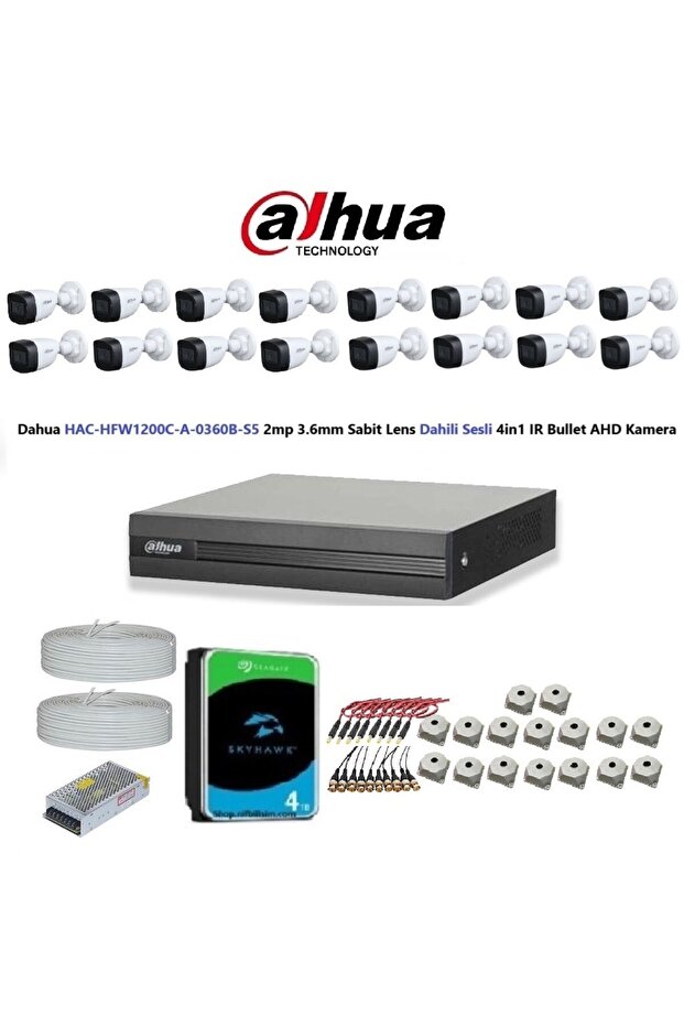 Nif Dahua 2mp 16 kameralı Dış Ortam Dahili Sesli Full Kamera Seti 4TB Disk HAC-HFW1200C-A-0360B - 1