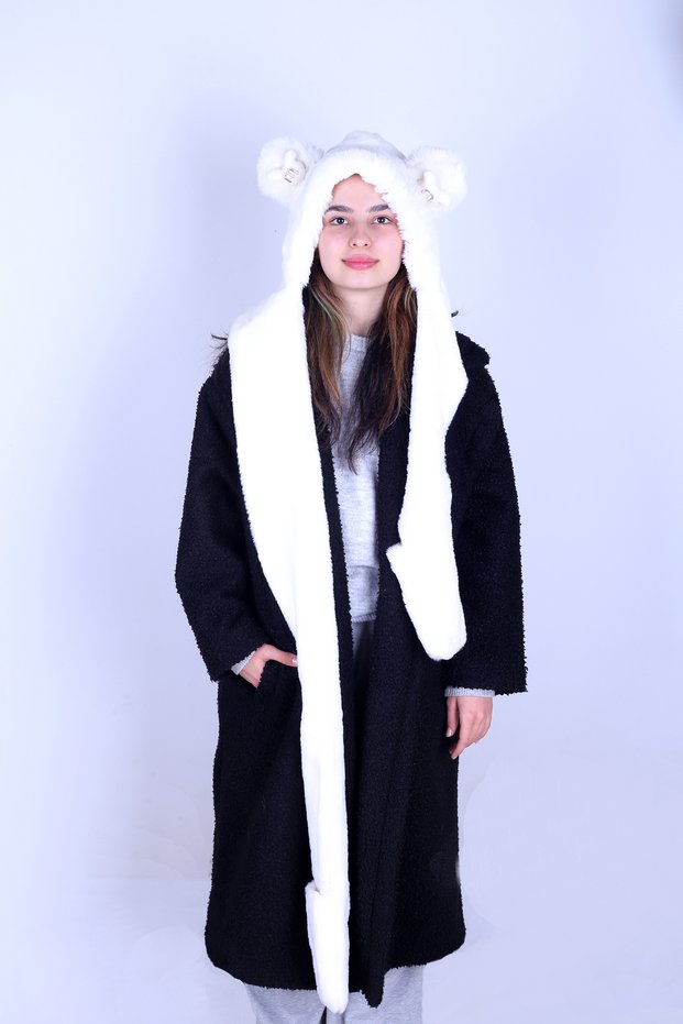 Ig Knockknock Hooded Welsoft Plush Beanie - with Scarf - Fleece Neck Gaiter Shawl - Hat with Ears