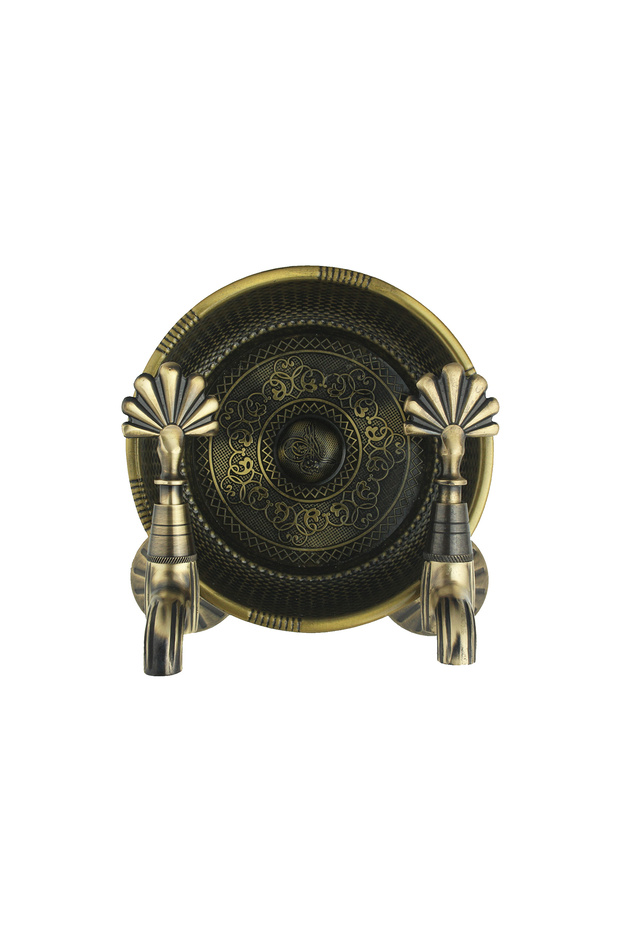 Hamam Stone Double Clover Antique Brass Decorative Hamam Kurna Bathroom Ottoman Faucet (2 Faucets 1 Hamam Stone)