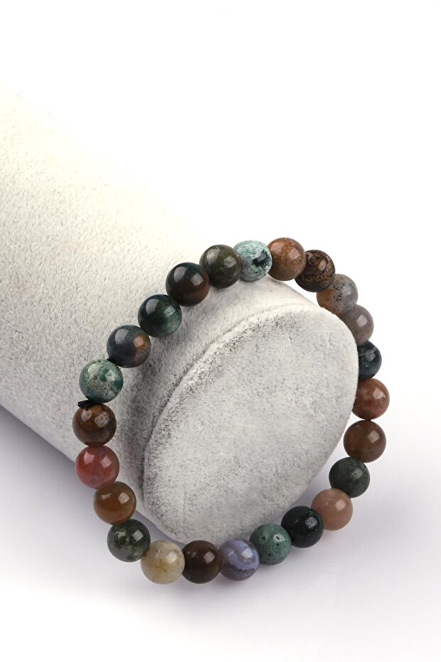 CERTIFIED INDIAN AGATE NATURAL STONE BRACELET 8 MM