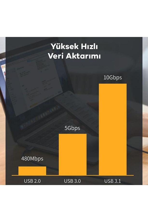 1mt 100w 5a 10gbps Type C Uzatma Kablosu, Şarj, Data Ve Görüntü Aktarmalı Çevirici Kablo - 5