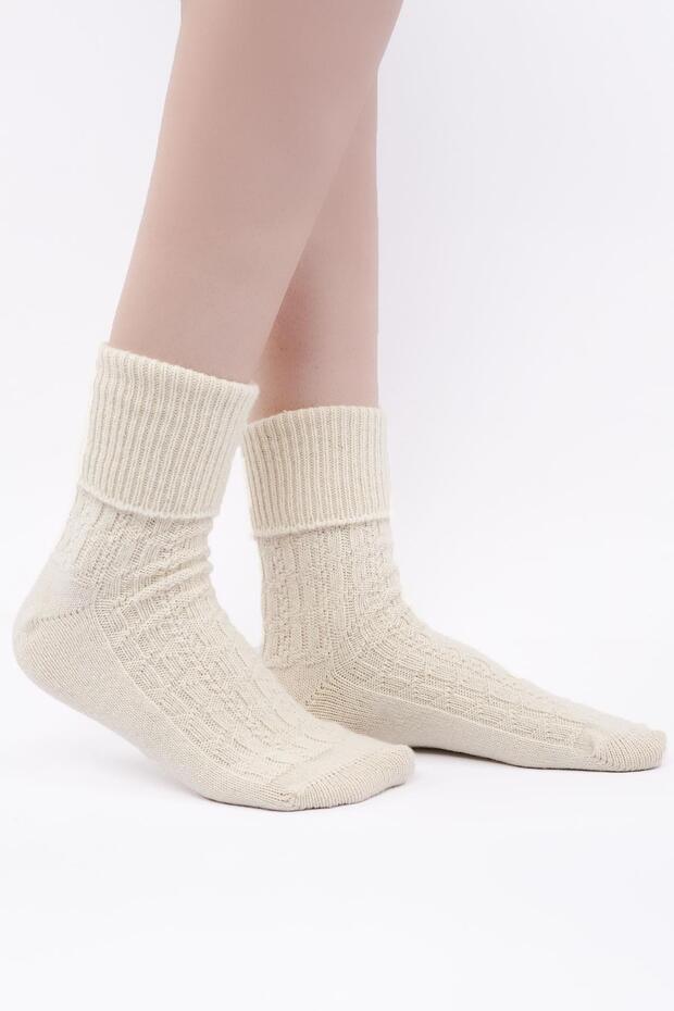 Egyptian Women's Sheep Wool Single Ecru Curled Socks m 75005 E
