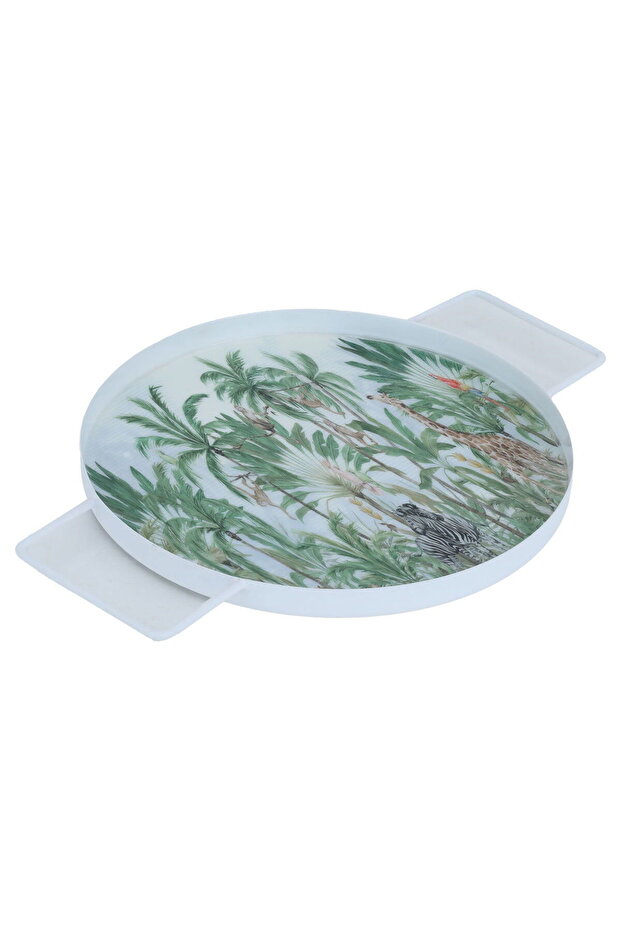 Tofariya Al Saif Gallery porcelain dessert serving tray, round, with two hands green