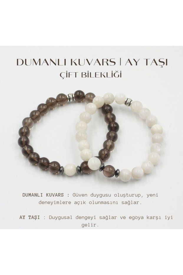 Couple Bracelet | Natural Stone Couple Bracelet | Moon Stone and Smoky Quartz