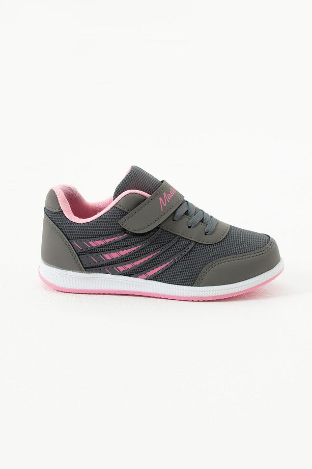 Çocuk Füme Pembe Bağcıklı Tek Cırtlı Esnek Hafif Nefes Alabilen Unisex Fileli Sneaker Spor Ayakkabı - 4