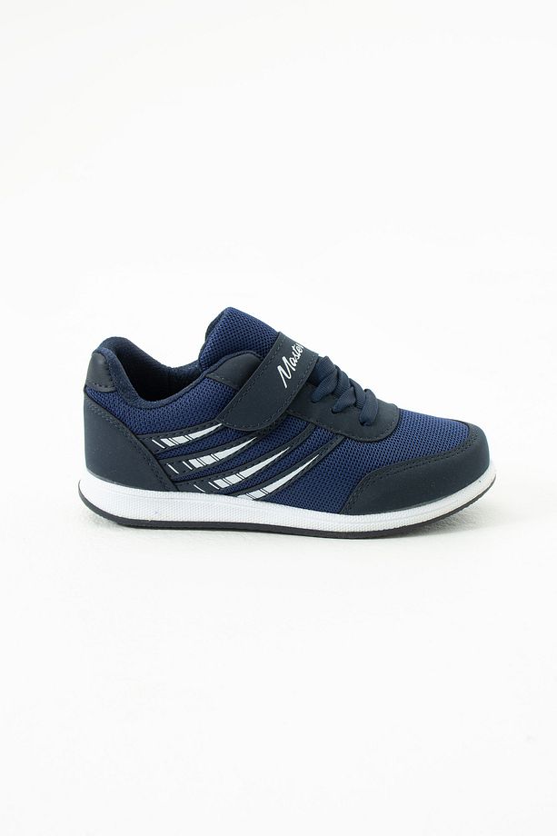Çocuk Lacivert Bağcıklı Tek Cırtlı Esnek Hafif Nefes Alabilen Unisex Fileli Sneaker Spor Ayakkabı - 4
