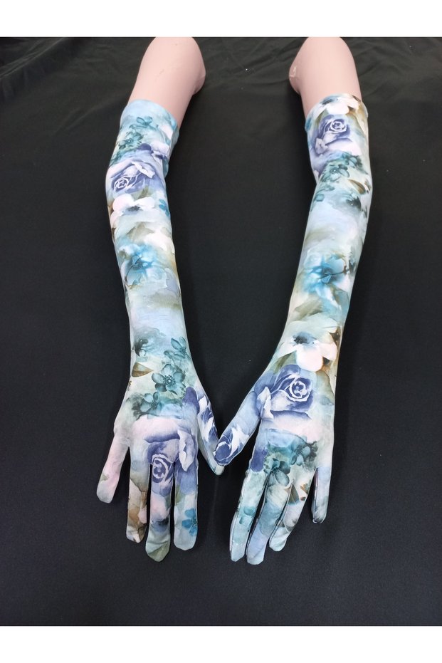 Fera Floral Patterned Gloves Blue -White