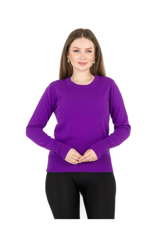 guler rotund Regular Mold basic Tricotaj Pulover Violet - 6